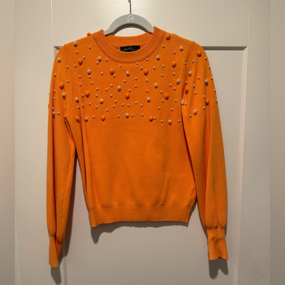 Vibrant Orange Sweater with Pearl Details
